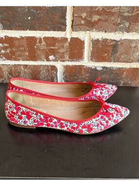 J Crew Gemma Liberty of London Red Floral Pointed Toe Flats Size 7